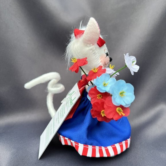 Annalee Dolls Patriotic Girl Mouse USA America July 4th Red White & Blue Flowers - Picture 4 of 12